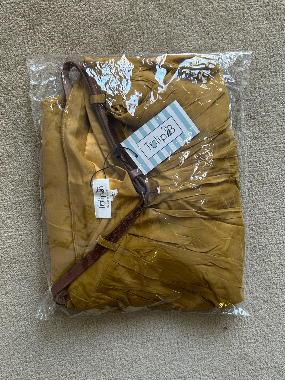 NWT Tulip B Mustard Yellow Midi Maxi Lined Pockets Skirt with Brown Belt Size M - Picture 8 of 8